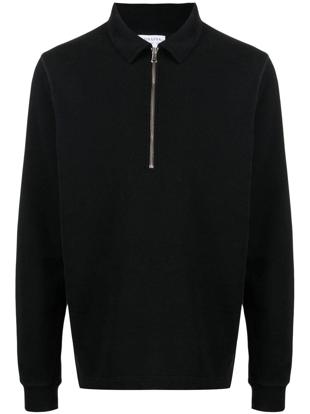 Sunspel Zip Polo Sweatshirt In Black