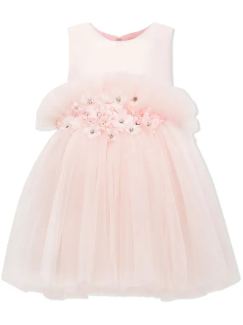 Tulleen floral-appliqué tulle dress