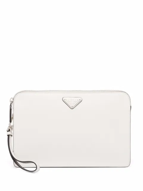 Prada Saffiano triangle-logo pouch