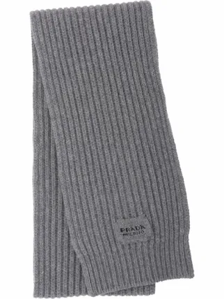 PRADA ウール スカーフ マフラー グレー Logo wool scarf in grey - Prada | Mytheresa