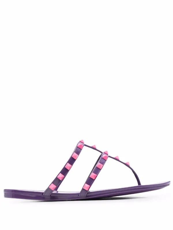 Ladies Sandals Garavani Rockstud Jelly Valentino Straw Sandals Valentino  Garavani Rockstud Flat Sandals Purple FARFETCH