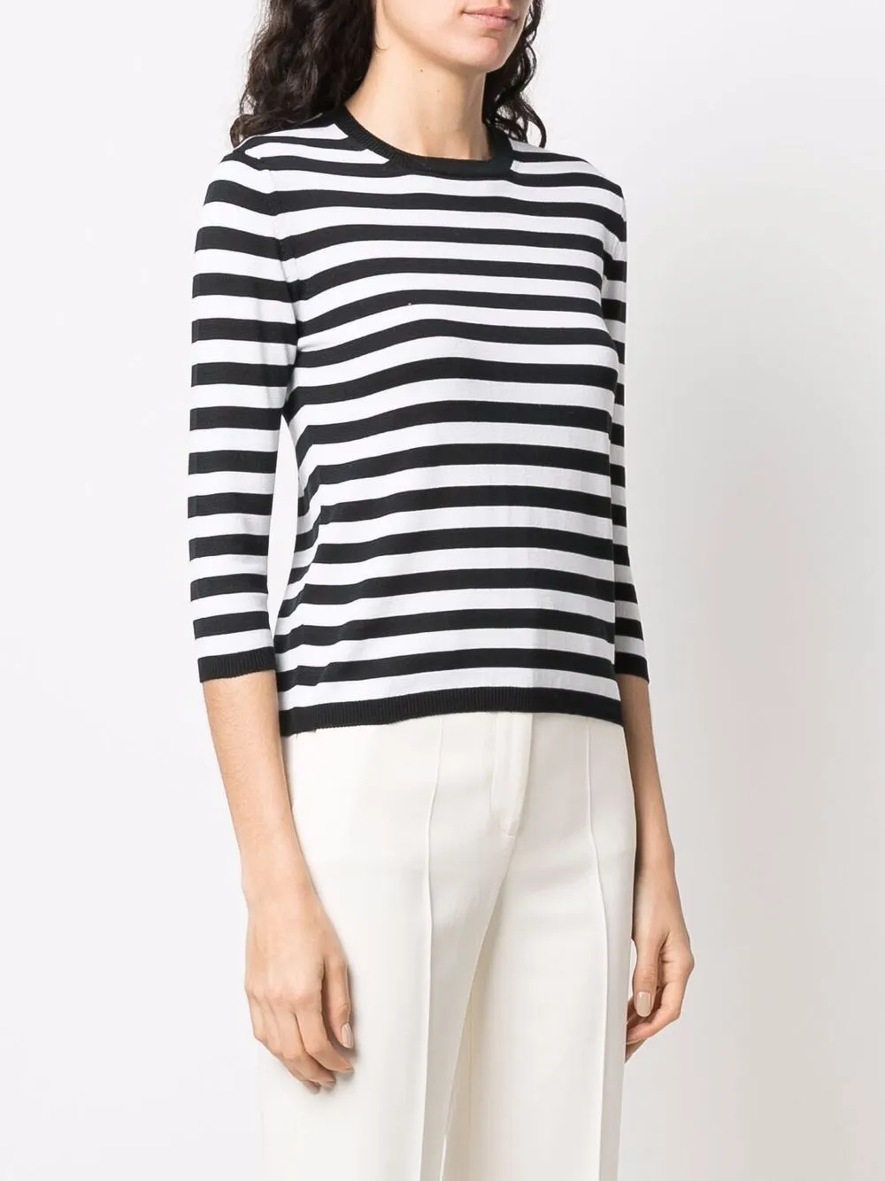 Shop Mila Schön Striped Three-quarter Sleeve Jumper In Black