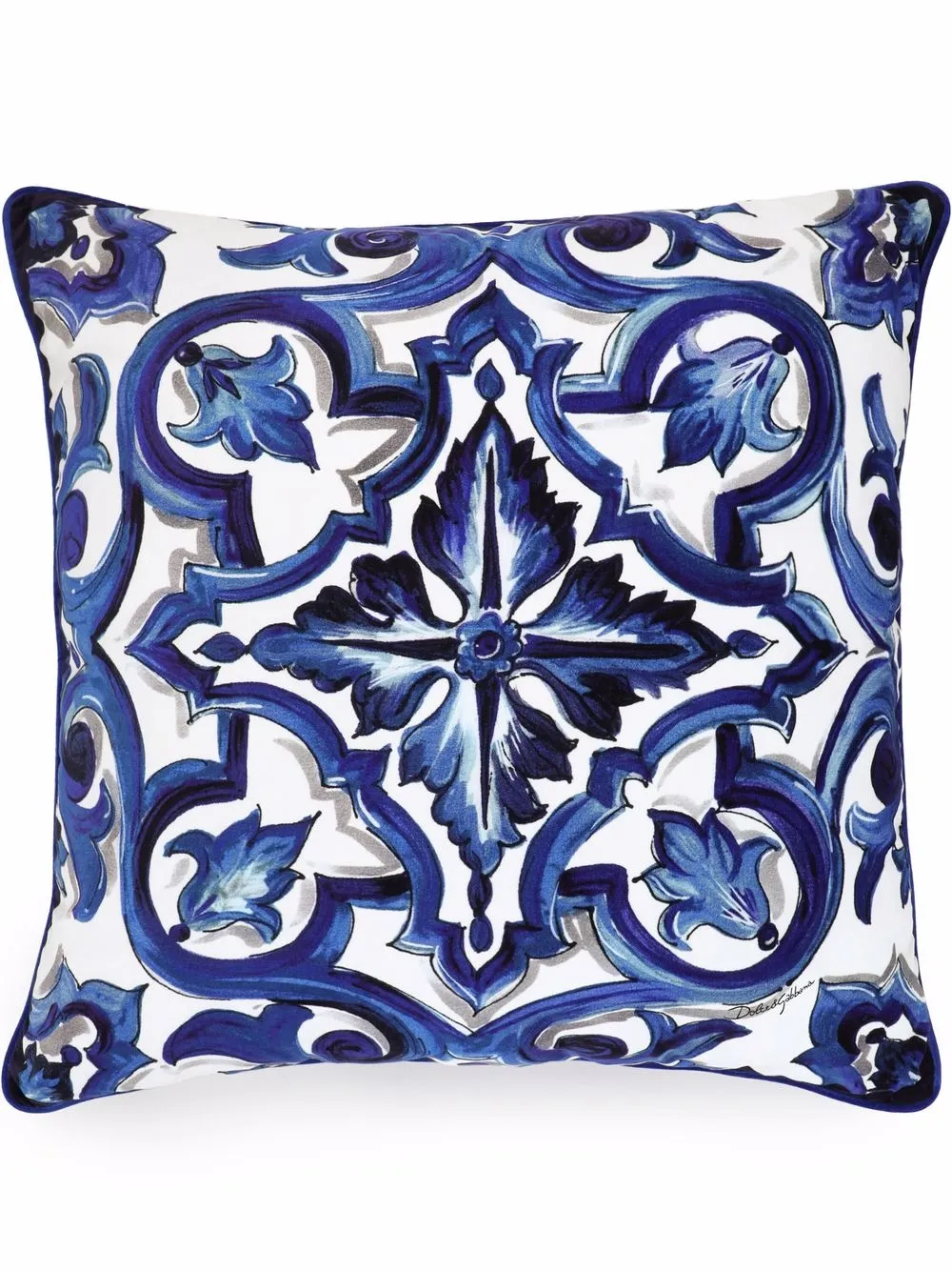 

Dolce & Gabbana Mediterraneo velvet-trim cushion - Blue