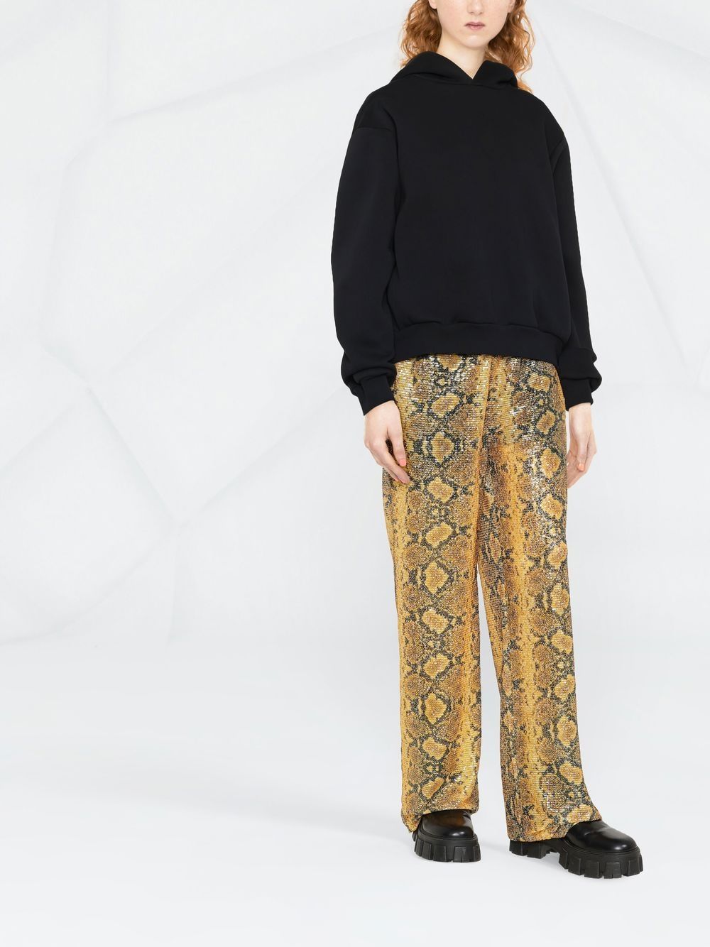 Shop Gcds Sequin-embellished Snakeskin-print Trousers In Yellow