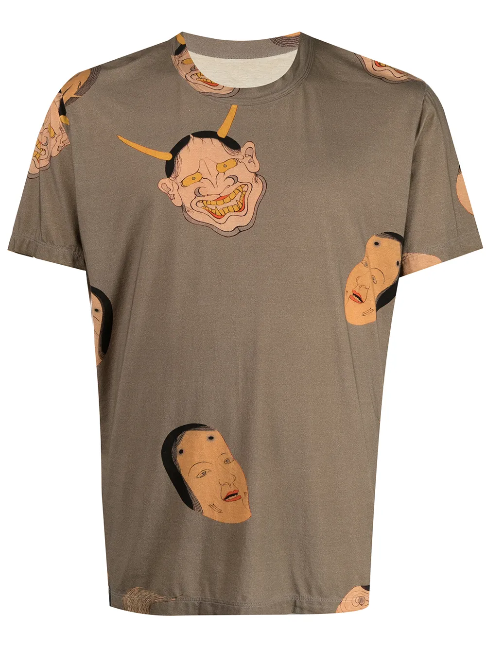 

Uma Wang playera con estampado de caras - Marrón