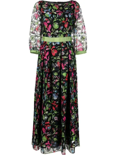 Emporio Armani floral-embroidered sheer-sleeve dress Women