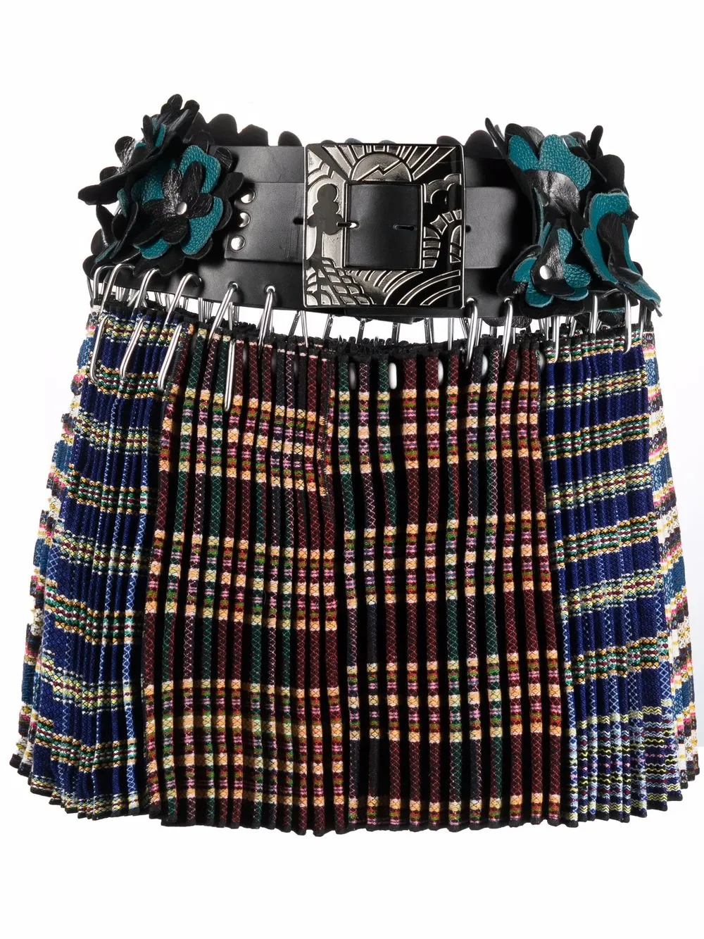 pleated belted-waist skirt