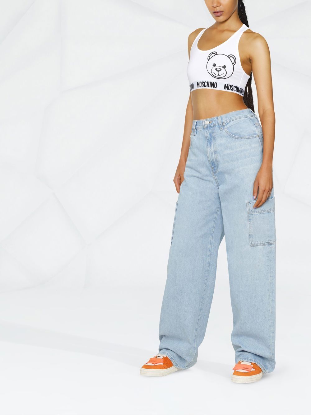 Shop Moschino Logo-print Cropped Top In White