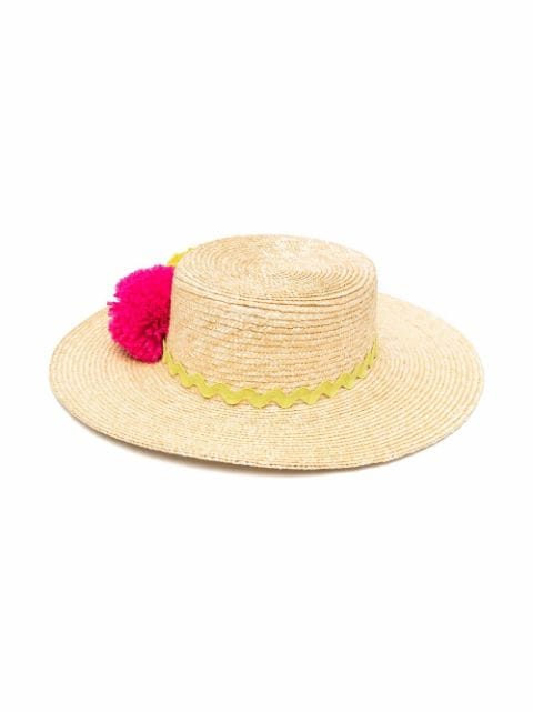 Piccola Ludo pompom-detail interwoven sun hat