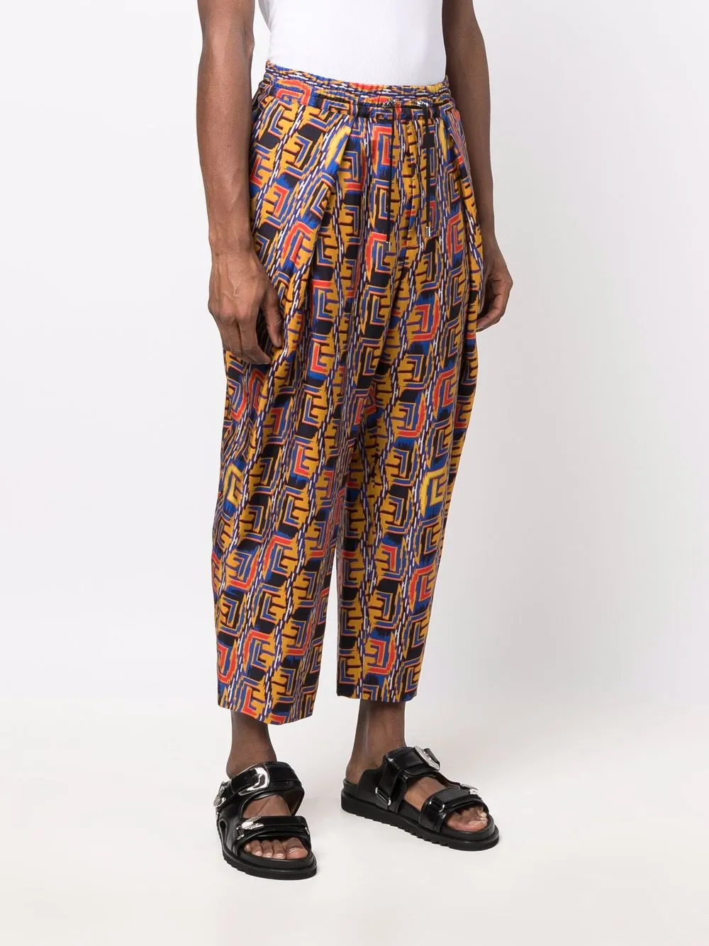  Balmain Cropped Hose Mit Grafischem Print   Blau 