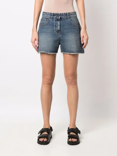 palm tree-embroidered frayed denim 