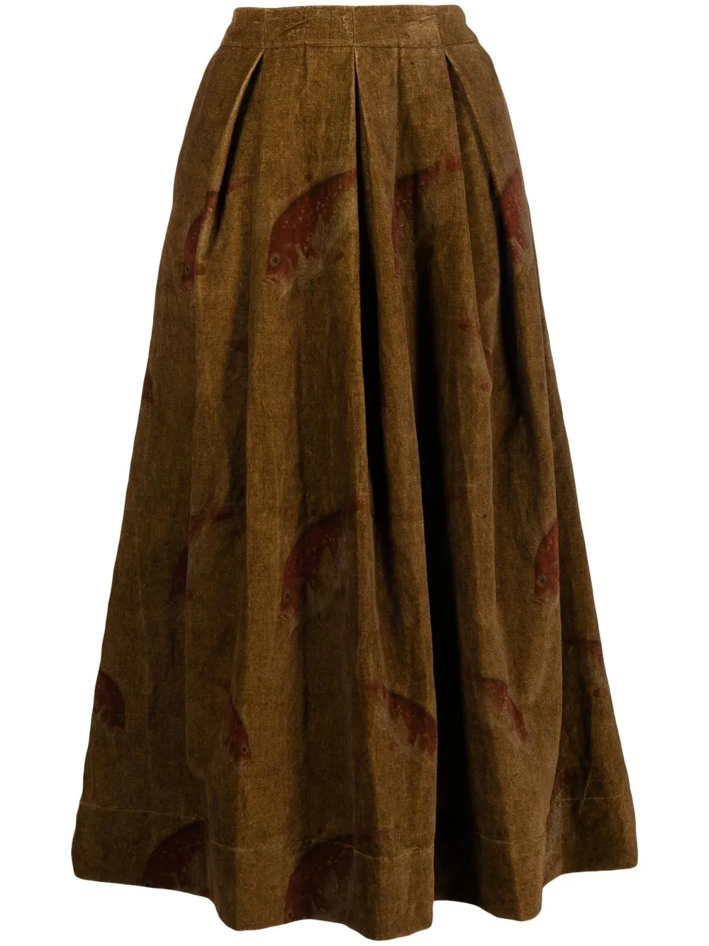 

Uma Wang fish-print cotton midi skirt - Brown
