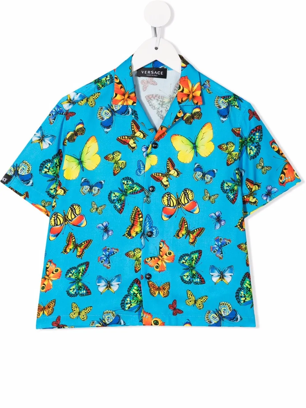 Versace Kids butterfly-print short-sleeved shirt - Blue