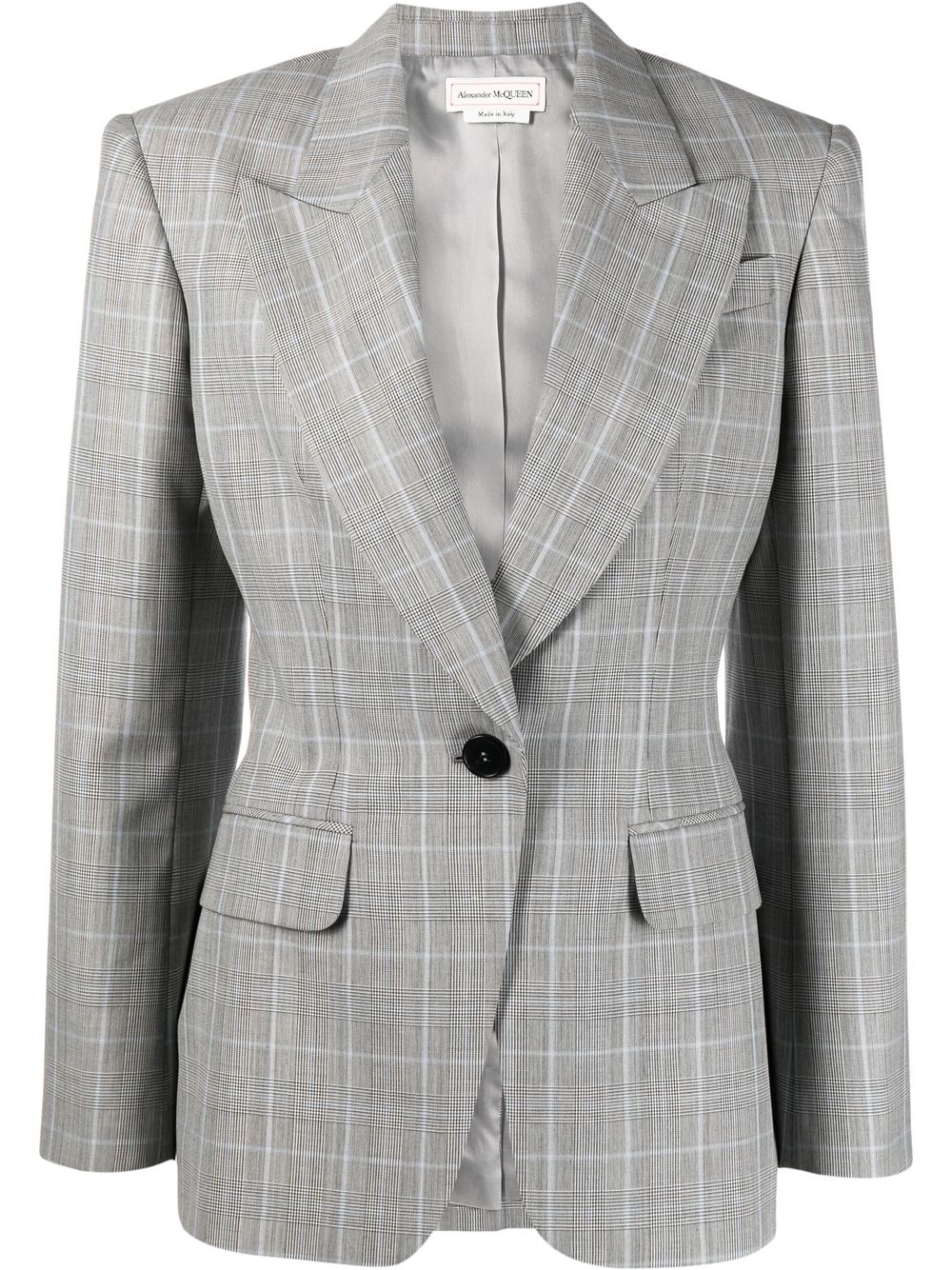 checked single-breasted wool blazer