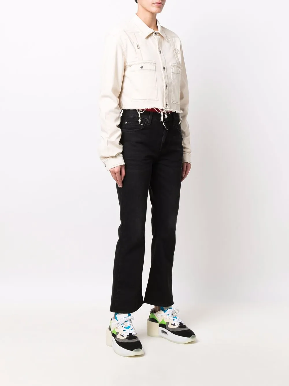 Rick Owens Drkshdw Cropped Denim Button-up Jacket In Nude