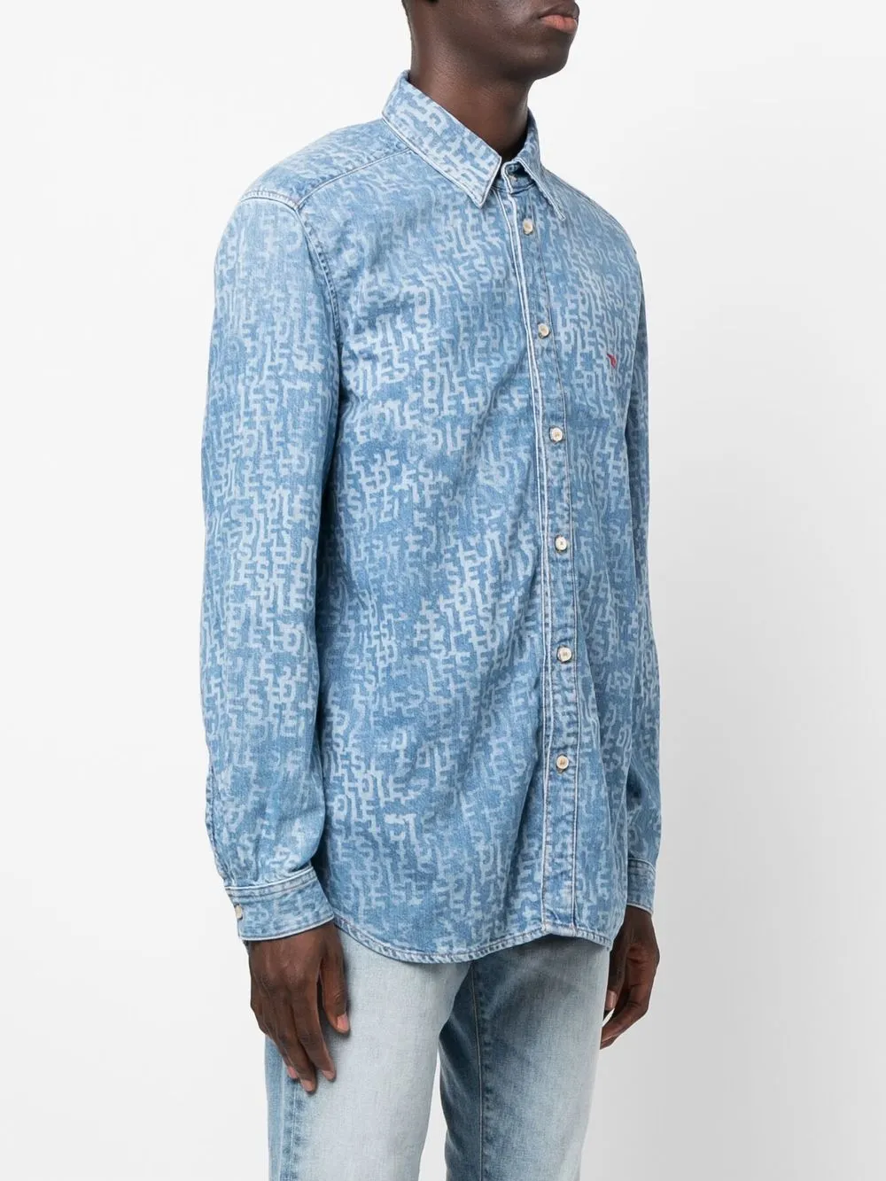  Diesel Jeanshemd Mit Logo Print   Blau 