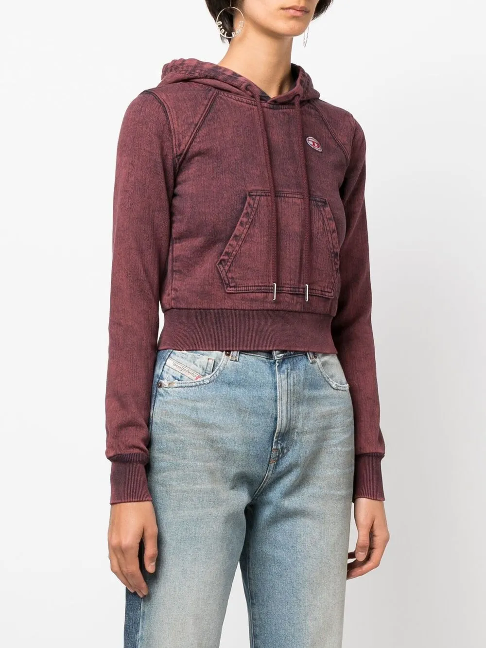  Diesel Cropped Denim Hoodie - Red 
