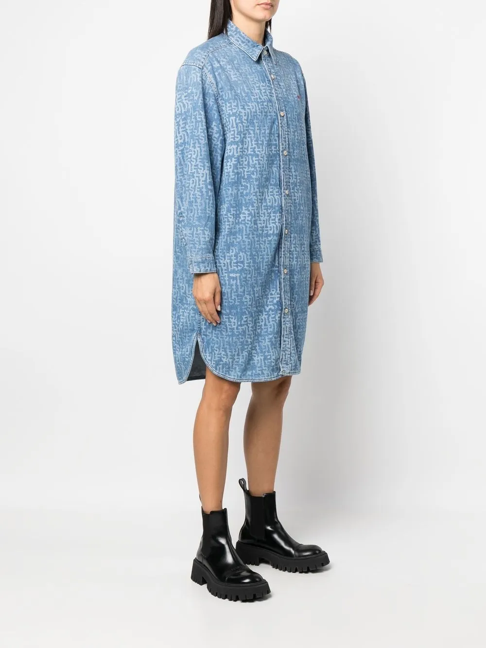  Diesel Hemdkleid Mit Logo Print   Blau 
