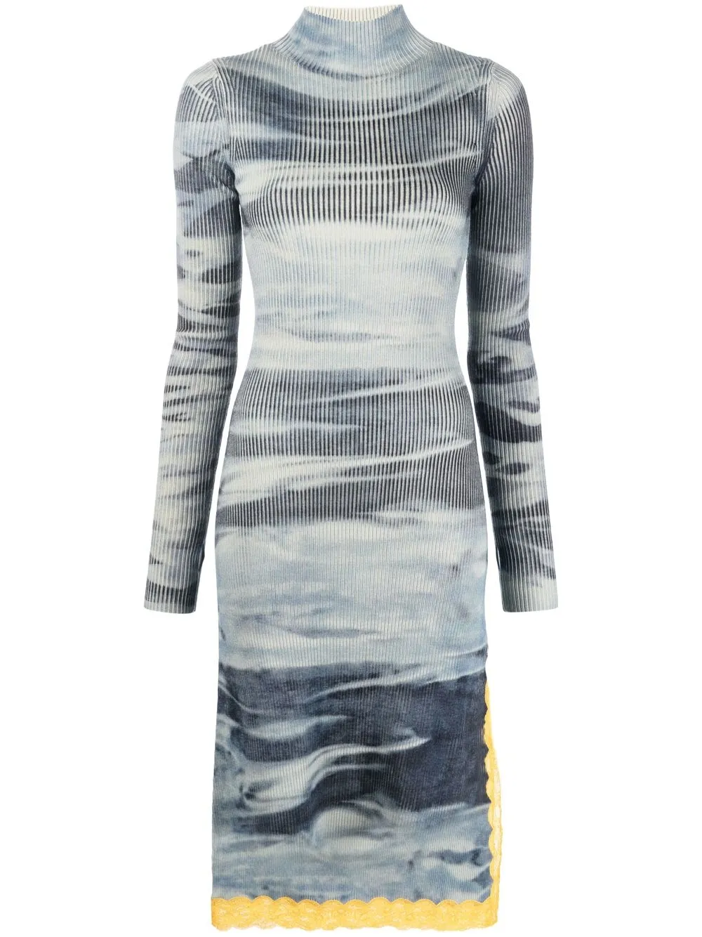Diesel Tie-dye Ribbed-knit Dress In 蓝色