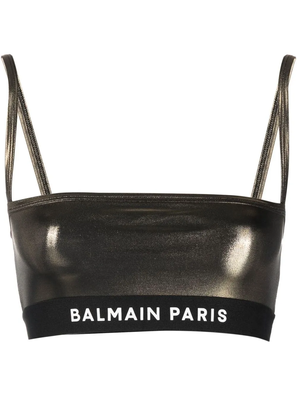 

Balmain top bra con banda del logo - Dorado