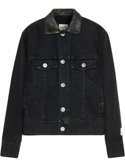 logo-print distressed denim jacket 