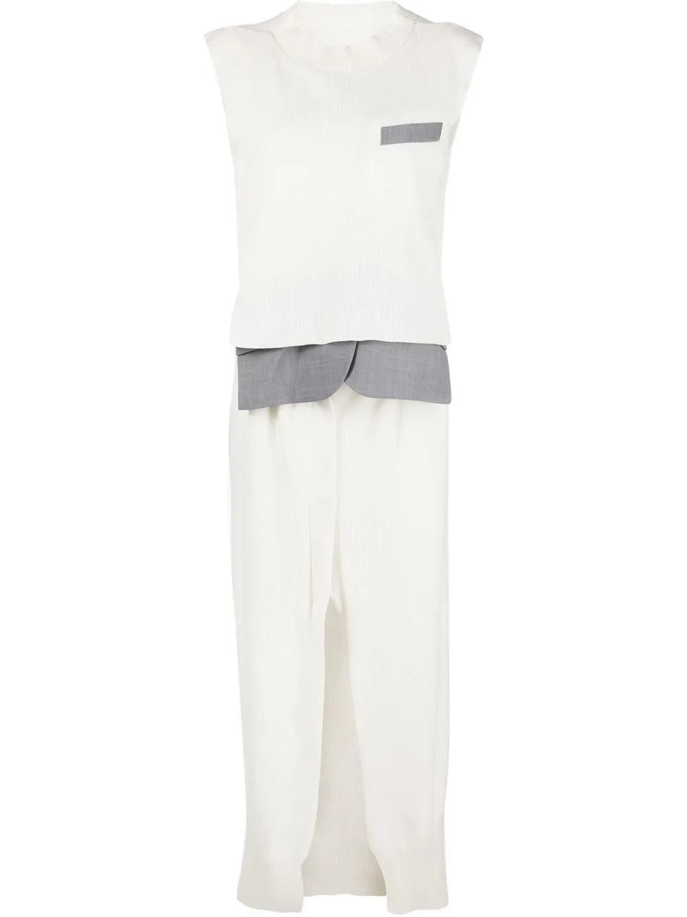 

sacai jumpsuit tejido a capas con abertura - Blanco