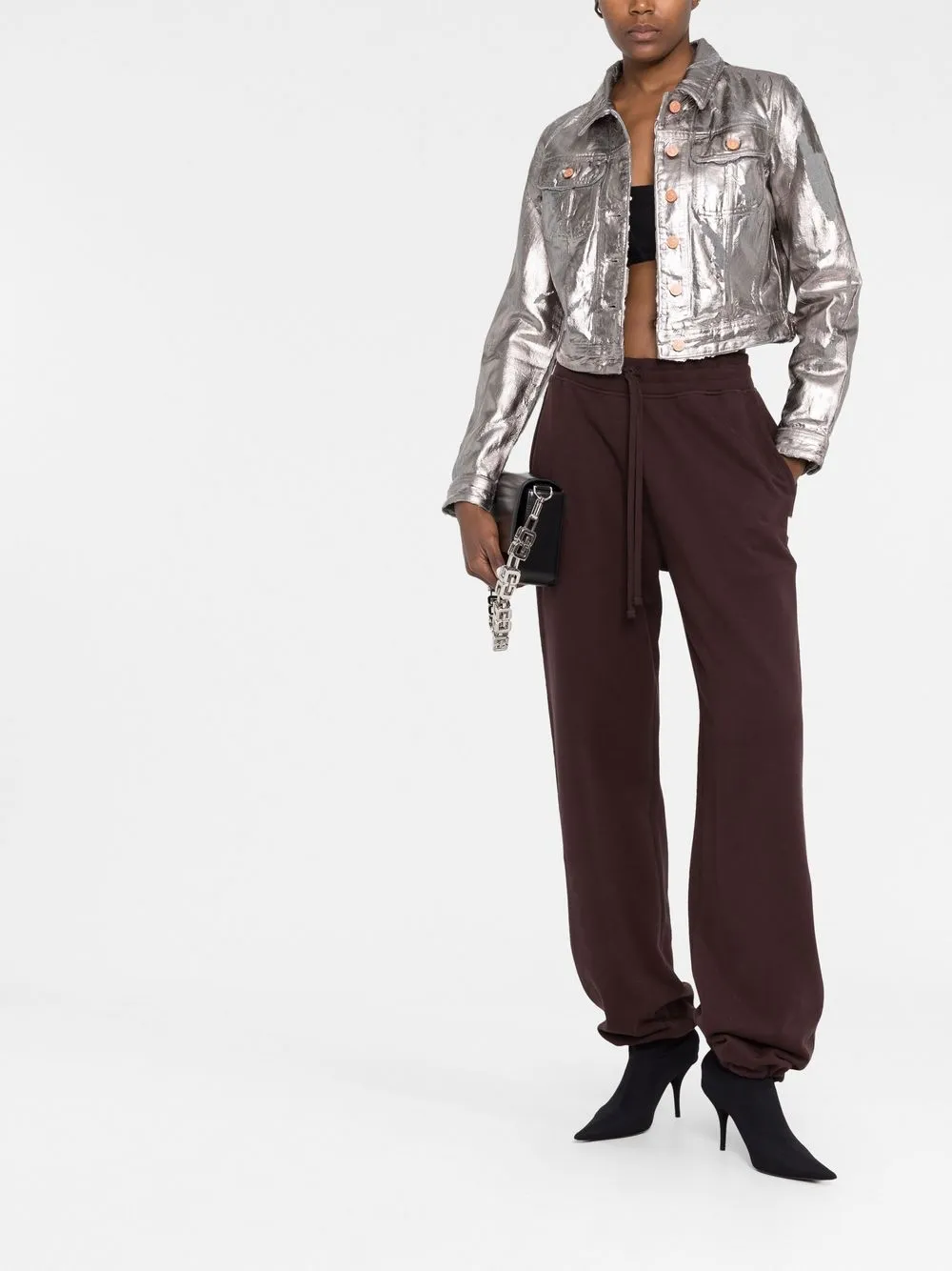  Diesel Cropped Jacke Im Metallic Look   Silber 
