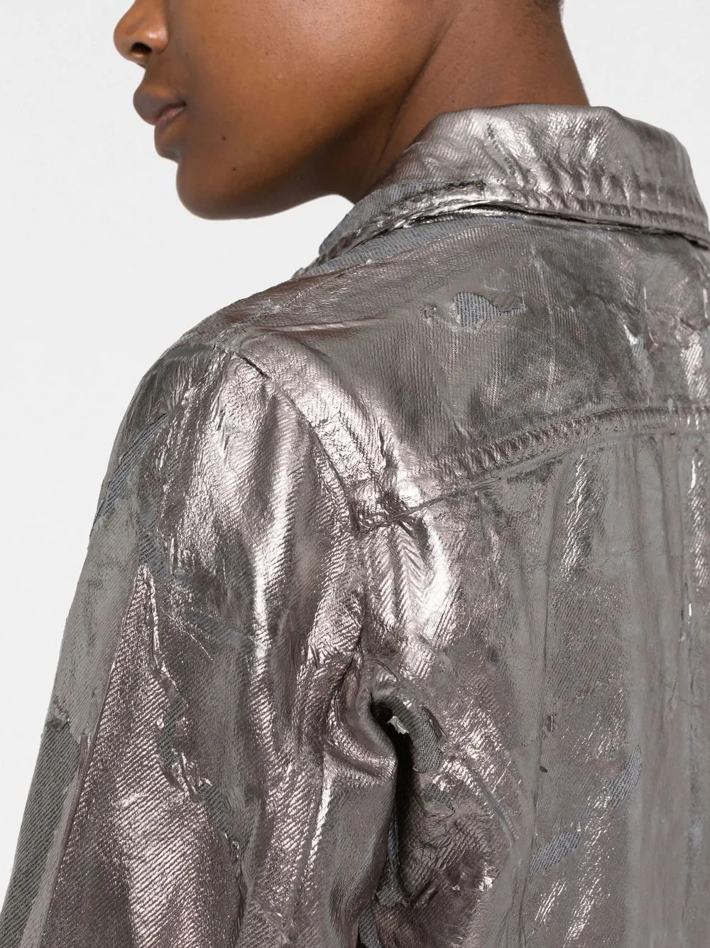  Diesel Cropped Jacke Im Metallic Look   Silber 