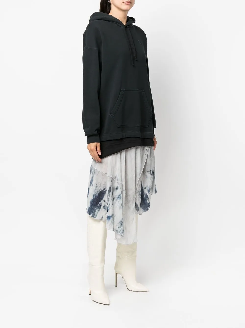  Diesel Asymmetrisches D Rollier Kleid Mit Kapuze   Schwarz 