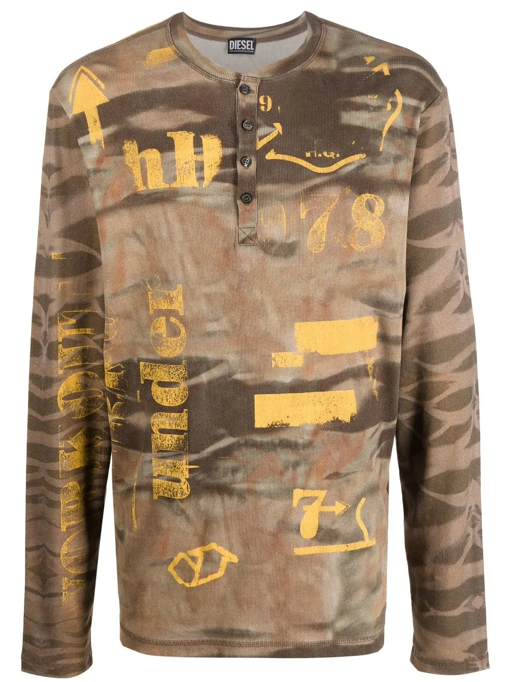 

Diesel half-button graffiti long-sleeve T-shirt - Brown