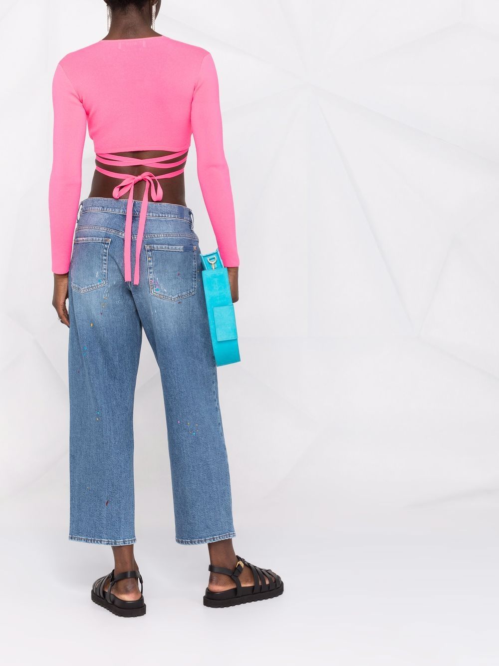 Shop Msgm Lace-up Cropped Top In Rosa