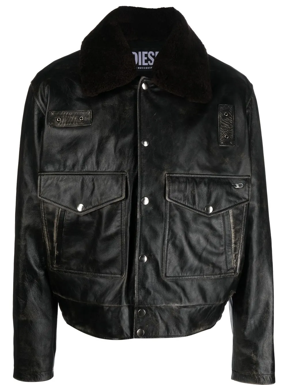 Diesel Leather Press-stud Fastening Jacket In Black