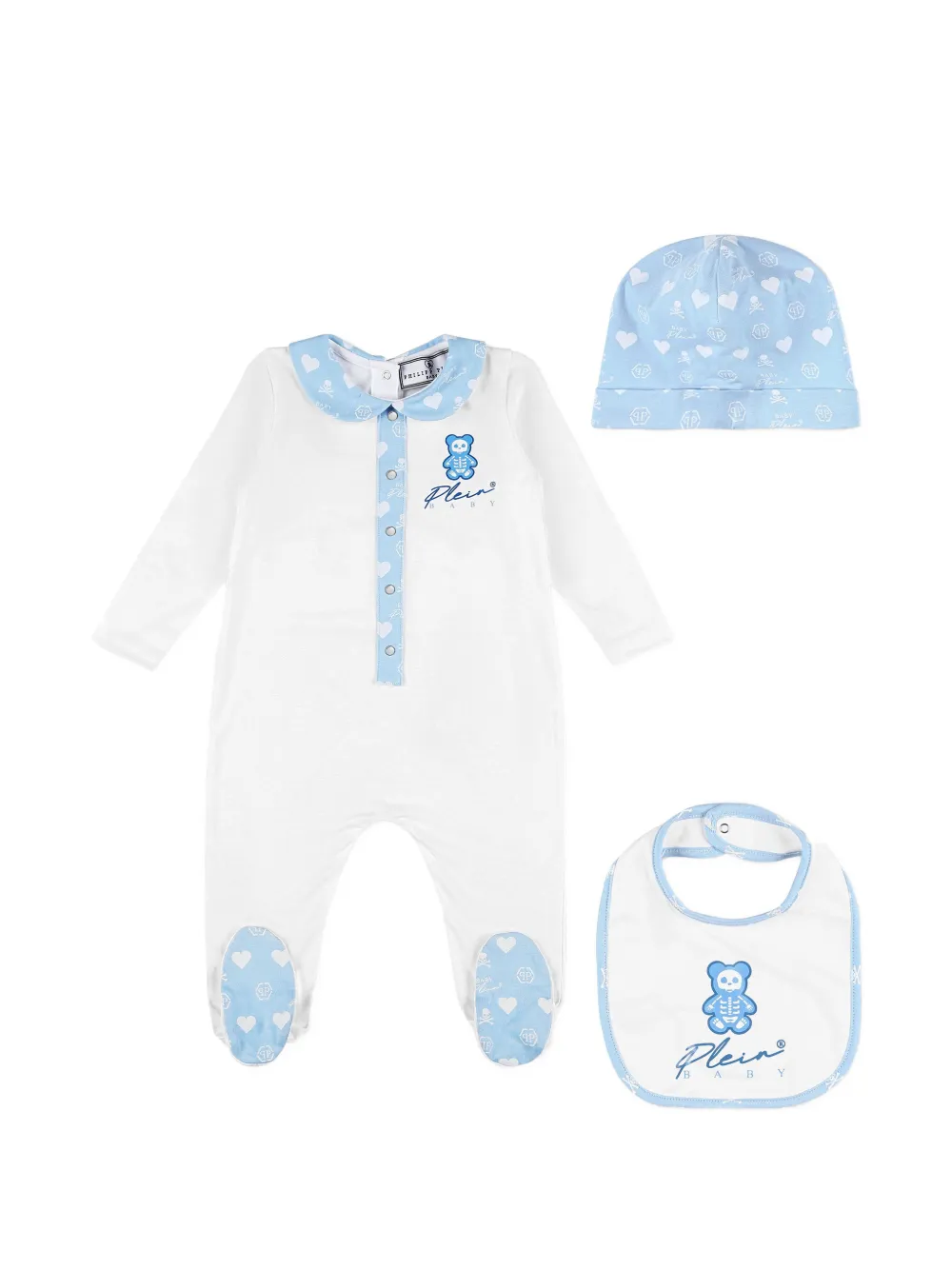 Philipp Plein Junior Strampler-Set mit Bär-Print - '01 white'