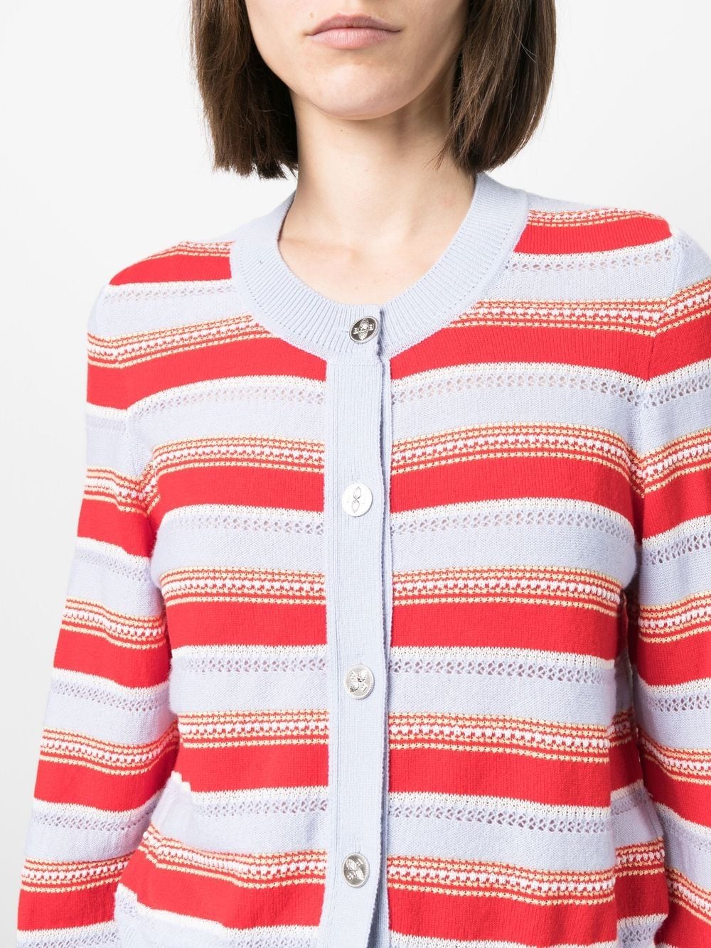 Shop Barrie Striped Kntted Cardigan In Red