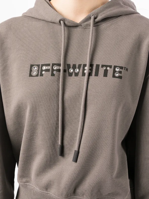Off-White rhinestone-embellished Logo Hoodie | Grey | FARFETCH IN