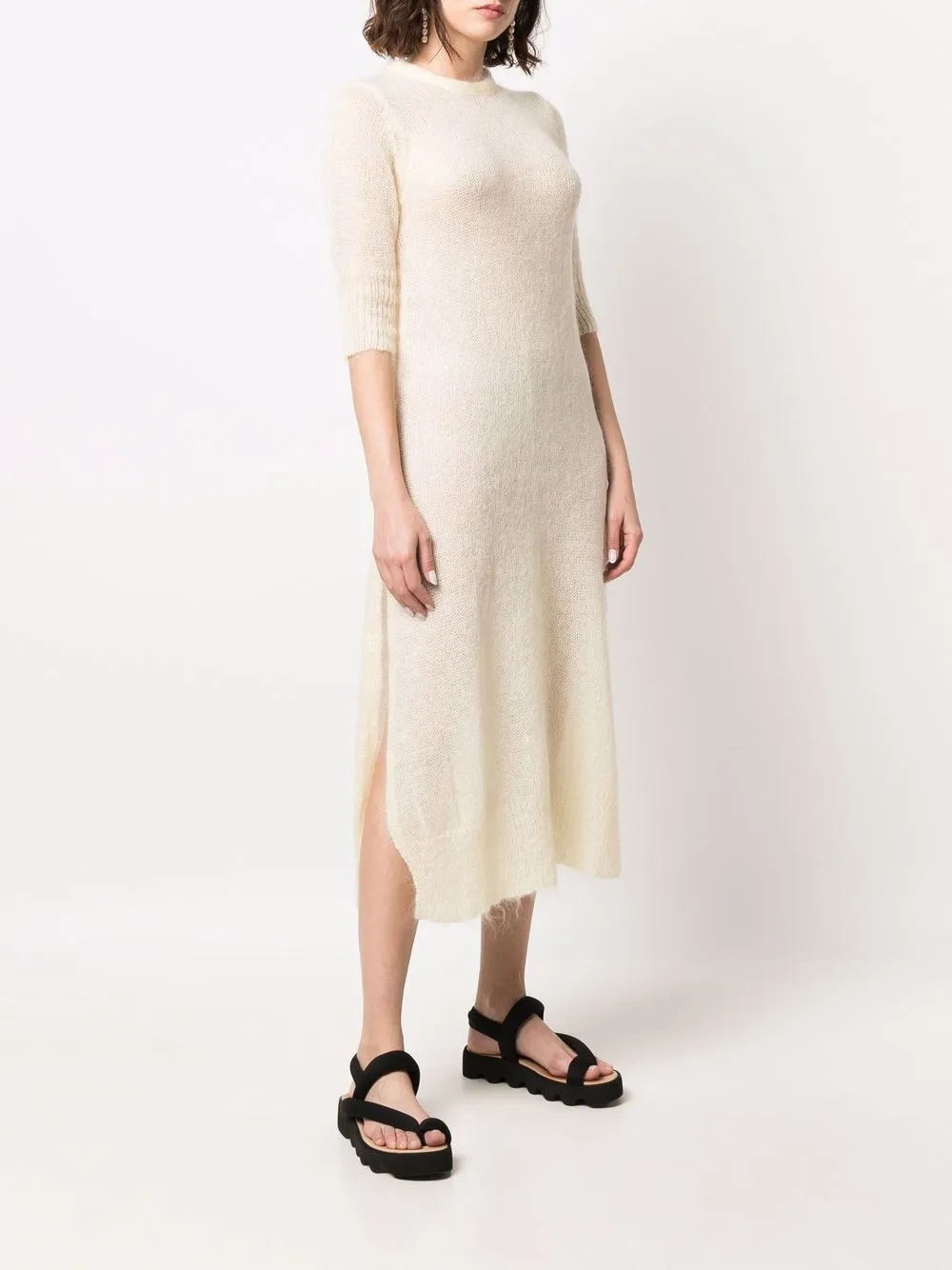 GANNI Embroidered-logo Detail Dress in Neutrals, view 4
