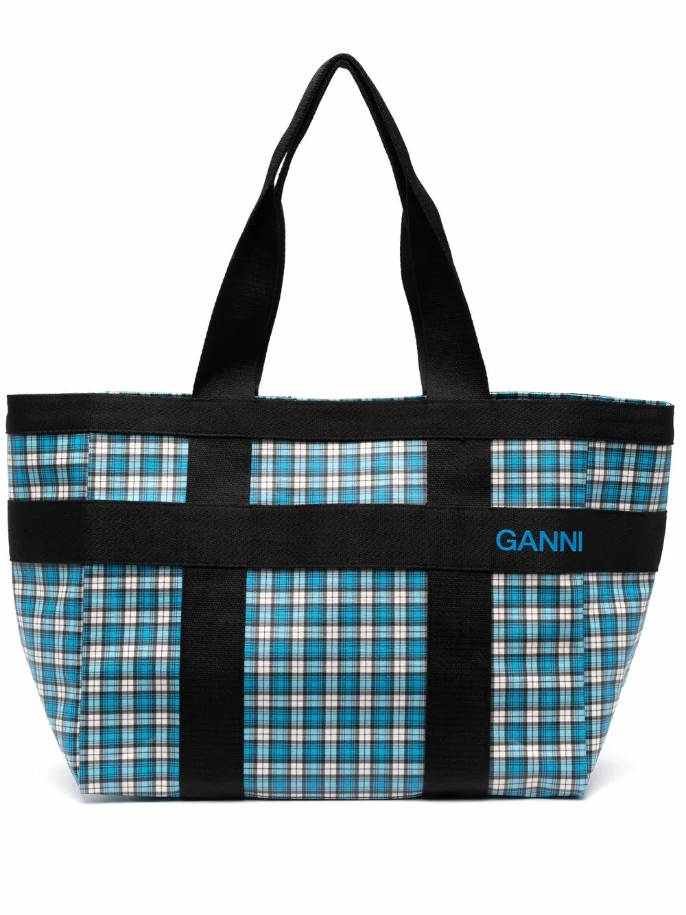 

GANNI tote con cuadros estampados - Azul