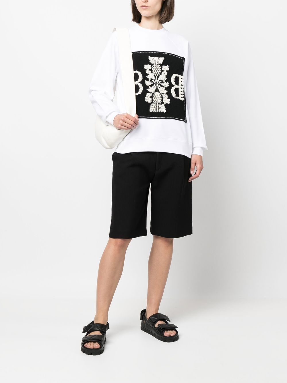 Shop Barrie Embroidered Panelled Sweatshirt In White