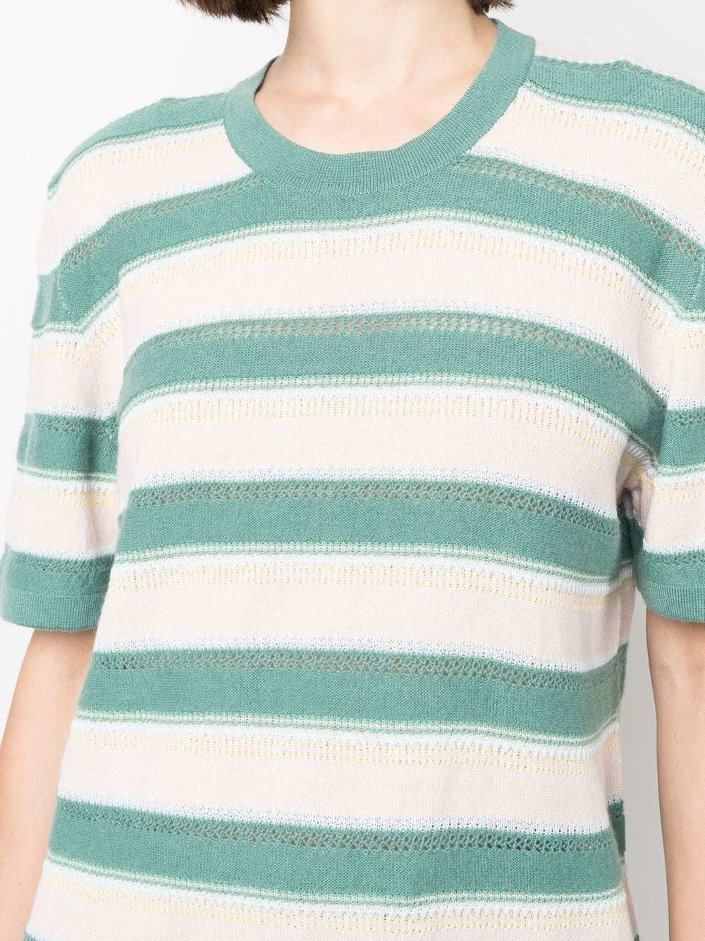 Shop Barrie Striped Short-sleeve Knitted Top In Green