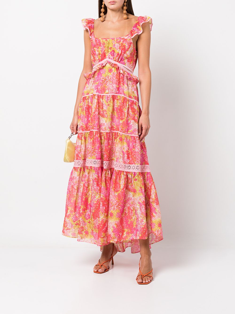 Shop Loveshackfancy Ruffled Tiered Long Dress In Multicolour
