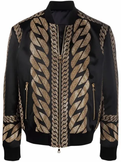 studded-chain satin bomber jacket 