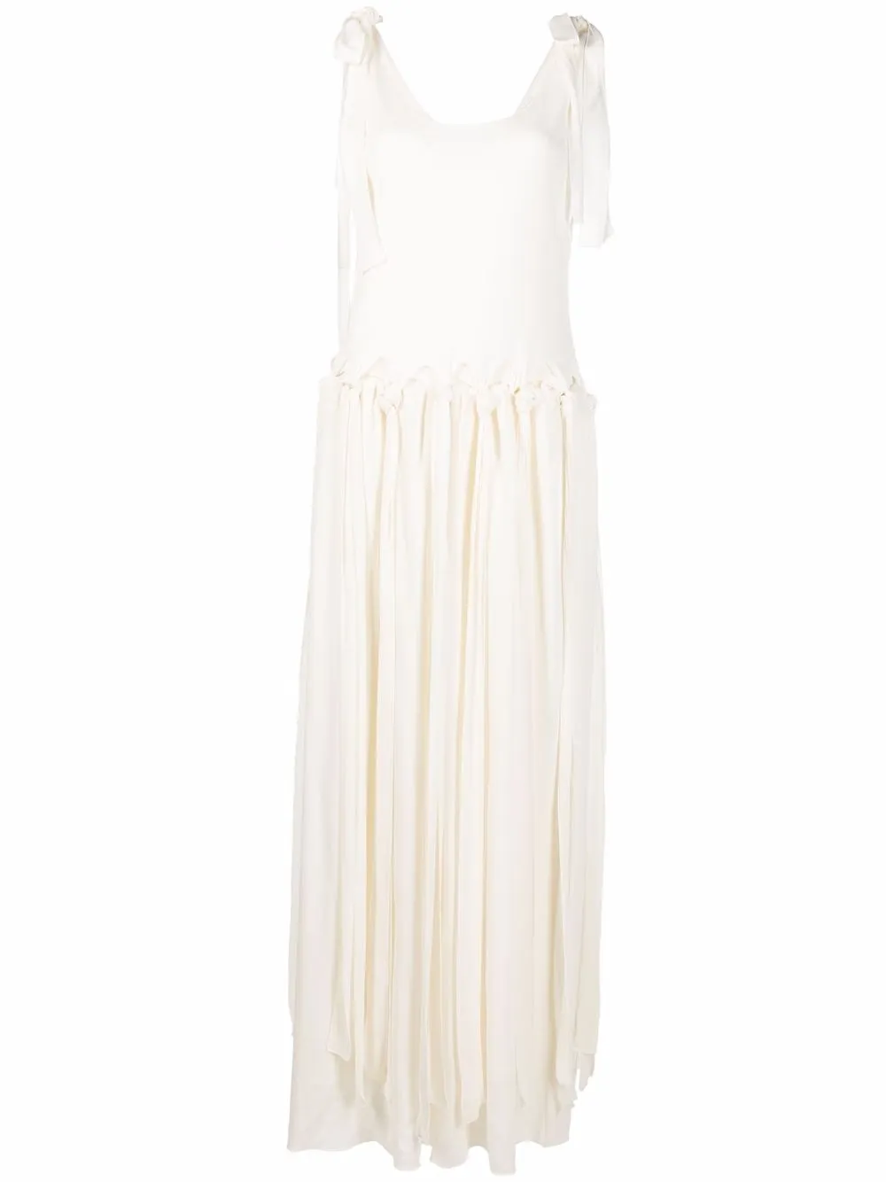Chloé Drop-waist Knotted Crepe Maxi Dress In Neutral
