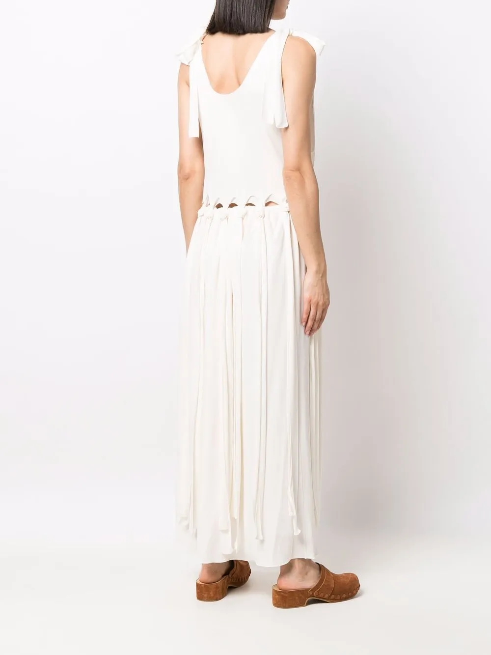 Chloé Drop-waist Knotted Crepe Maxi Dress In Neutral