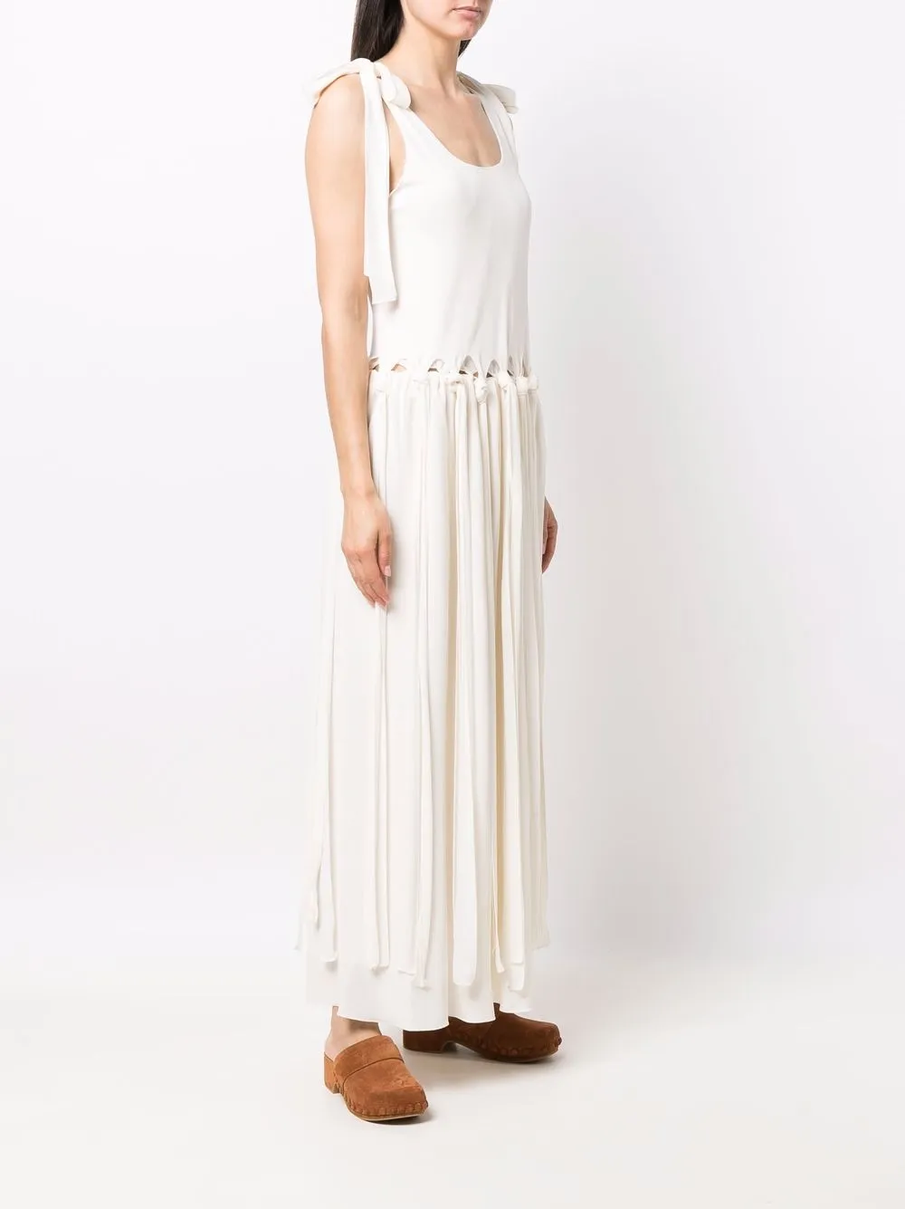 Chloé Drop-waist Knotted Crepe Maxi Dress In Neutral