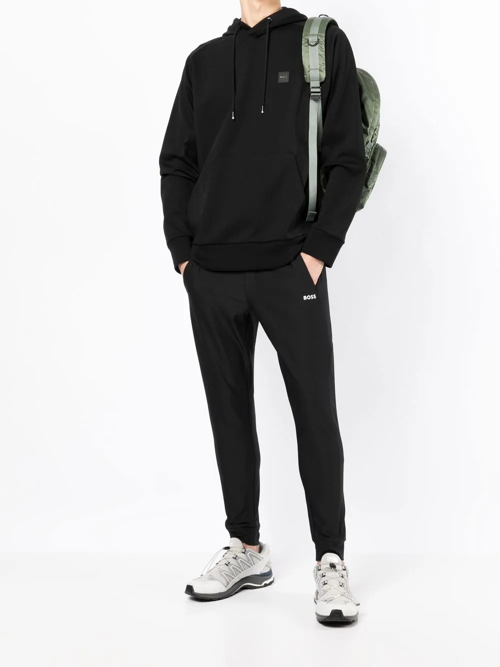 BOSS Hoodie met logopatch - Zwart