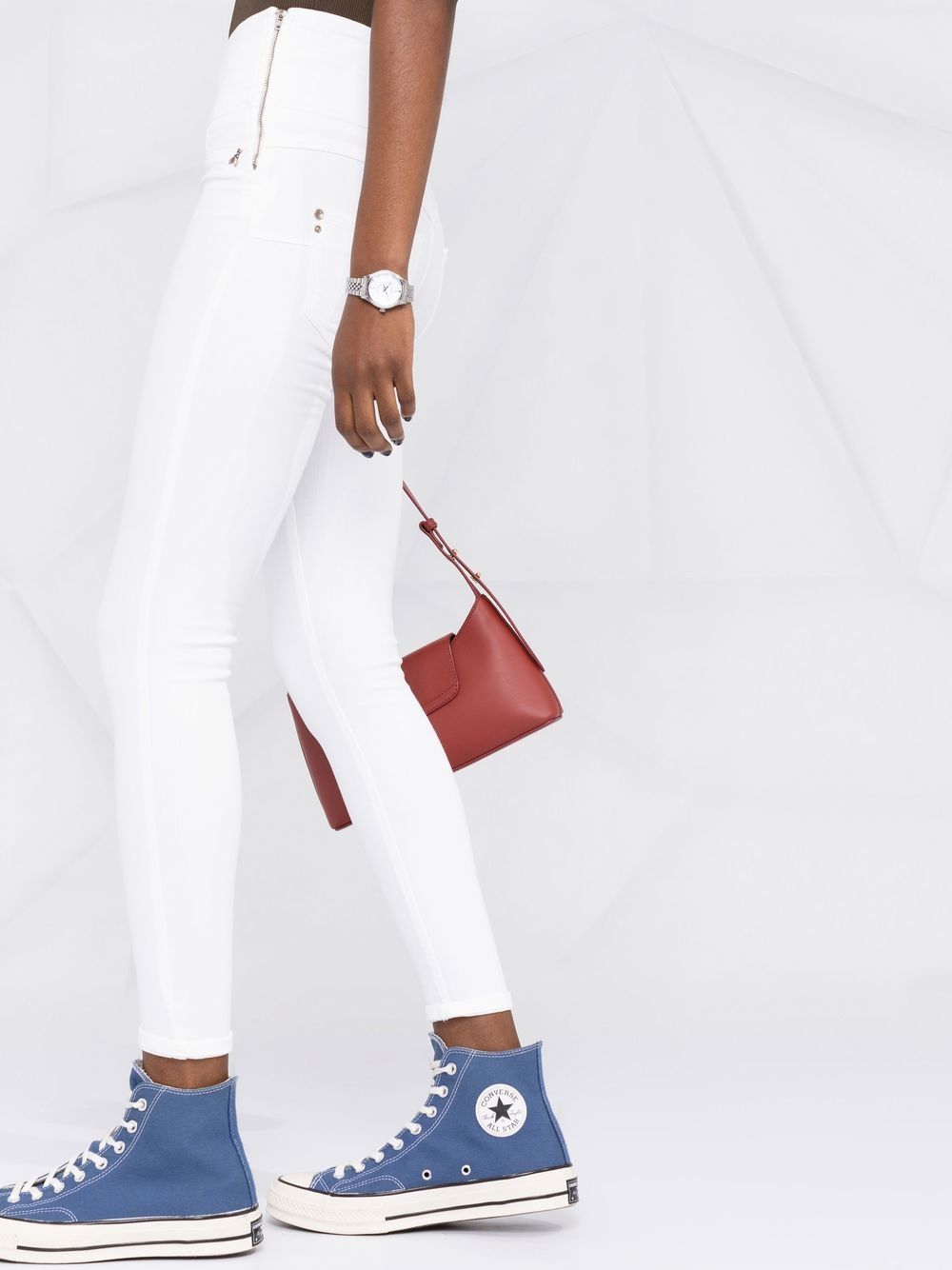 Shop Patrizia Pepe Cropped Slim-fit Jeggings In White