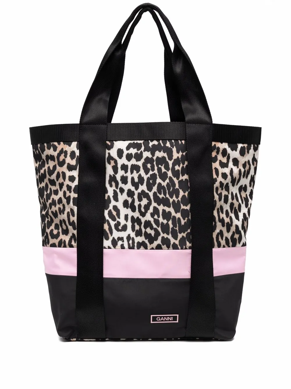 

GANNI tote con estampado de leopardo - Negro