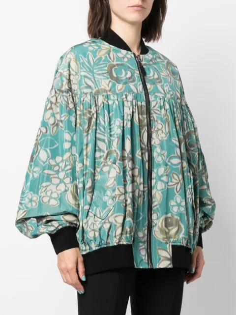 raf simons 花卉印花褶饰飞行员夹克