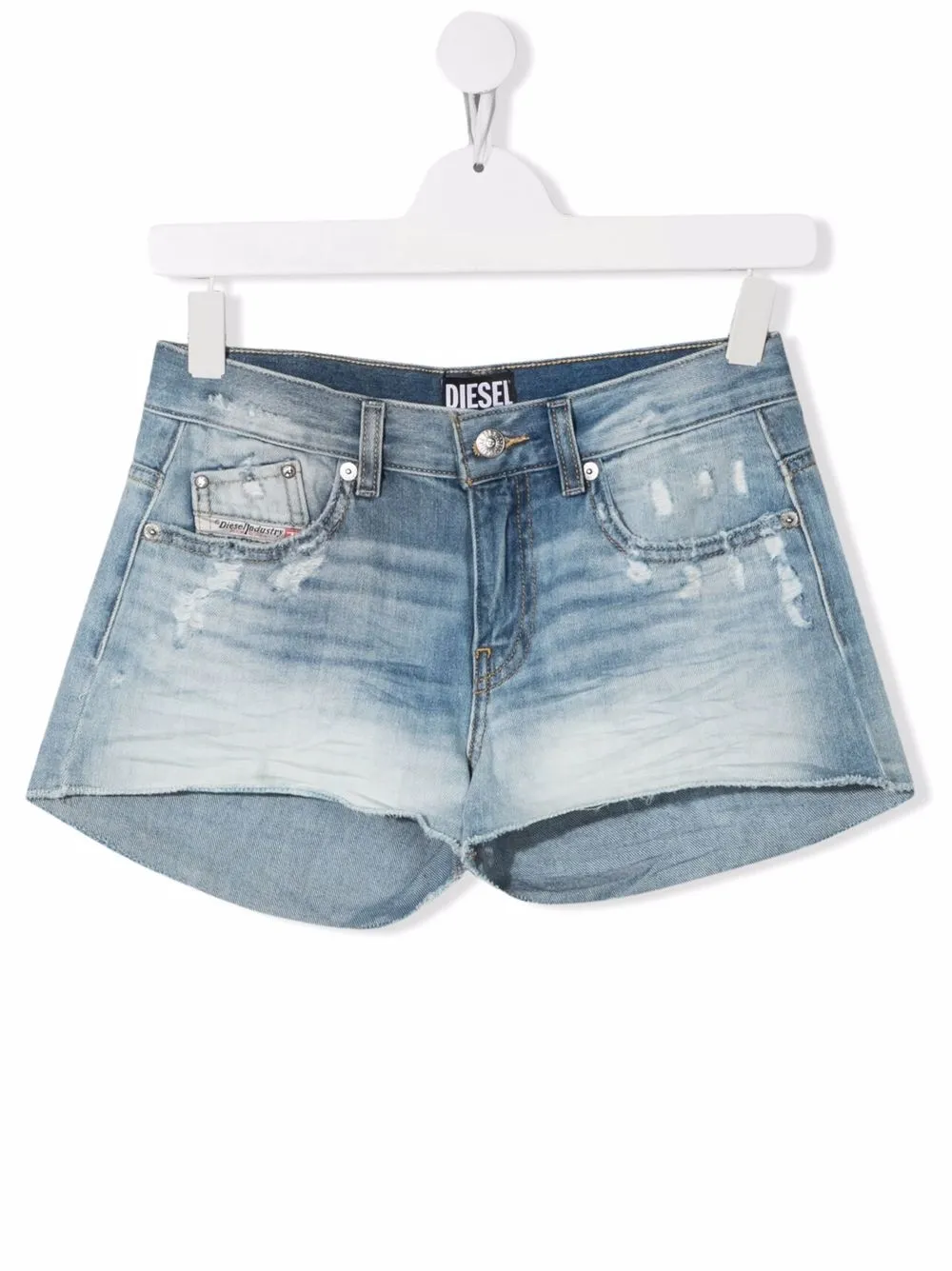 

Diesel Kids shorts de mezclilla con efecto envejecido - Azul