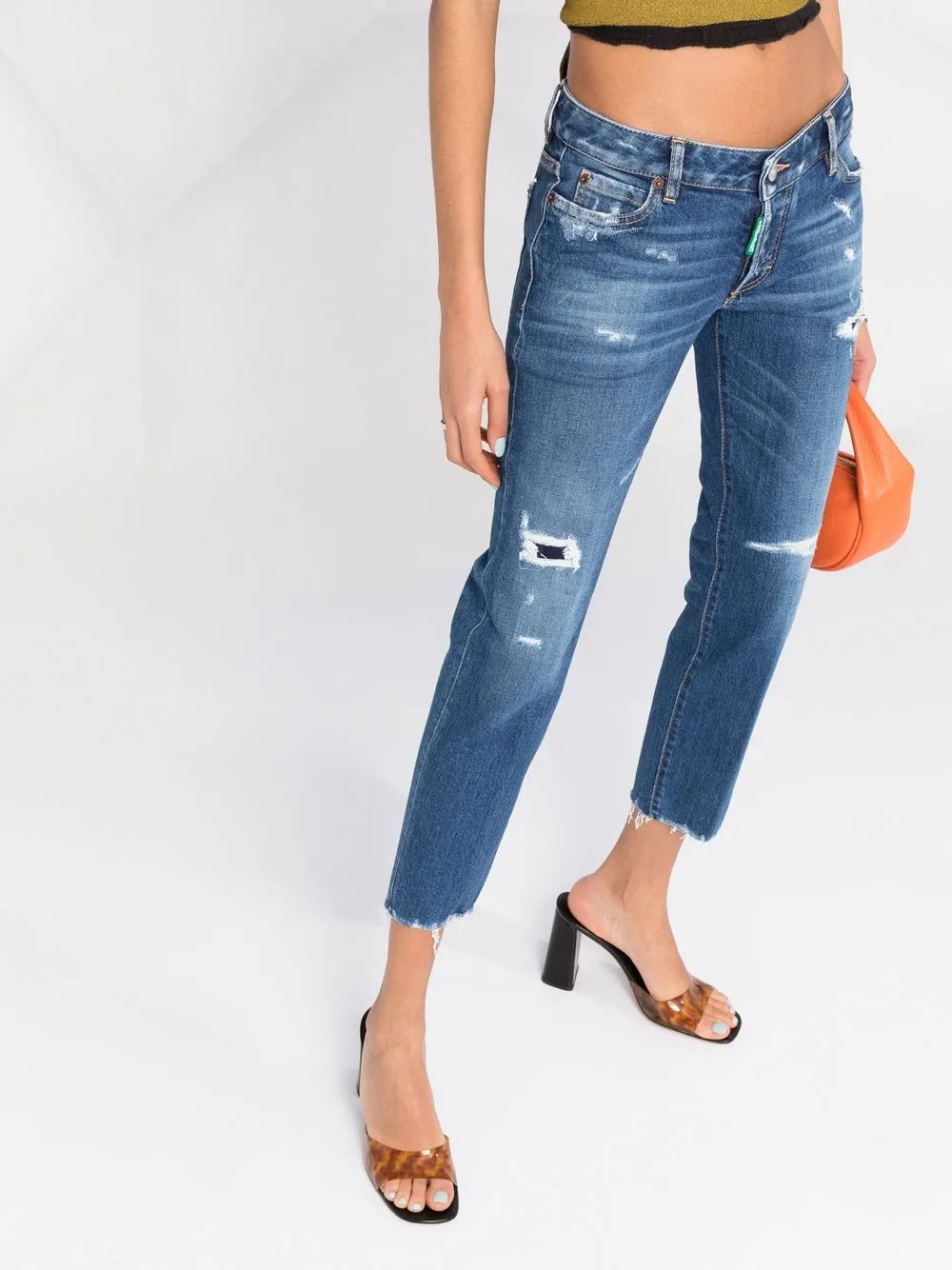 Dsquared2 Distressed Cropped Jeans In Blue